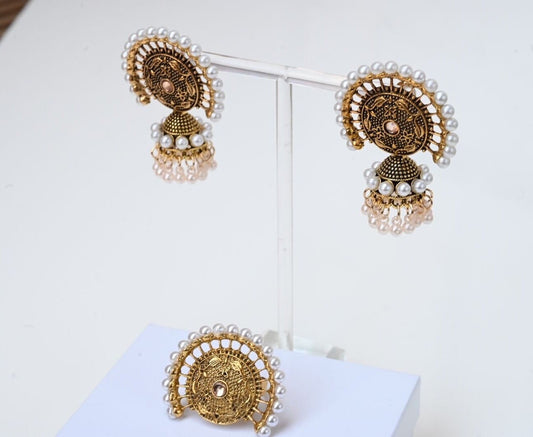 Pearl Earring Ring Gift Set, Jhumka Indian Pakistani Earrings, Moti Desi Earrings, Afghan Ethnic Boho Gypsy Earrings, Indian jewellery