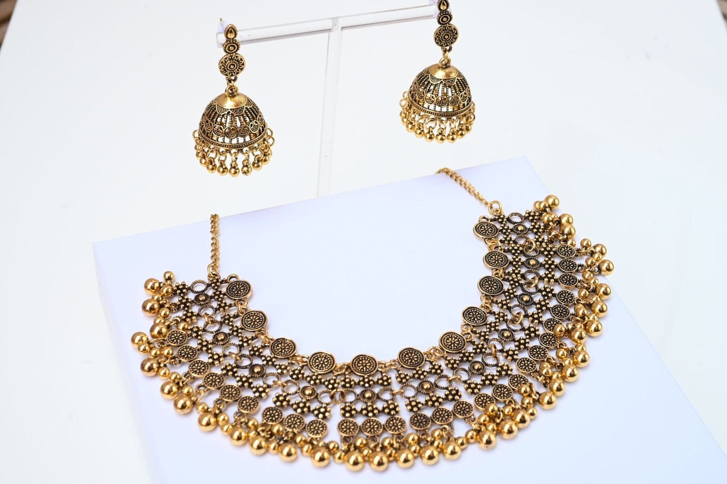 Antique Gold Afghan Coin Jewellery Set/ Statement Necklace and Earrings Set, Indian Pakistani Necklace Set, Rajasthani Necklace Choker Set