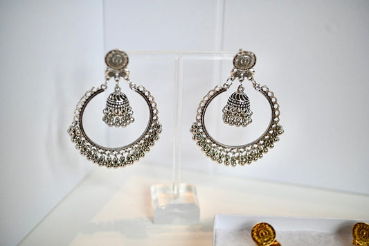 Antique Style Pakistani Bali Earrings, Large Gold Silver Jhumka Hoops, Big Desi Hoop Earrings, Desi Indian jhumki earrings, Round Earrings