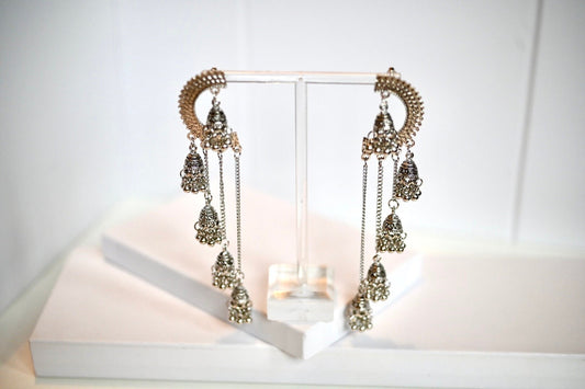 Antique Gold Silver Indian Dangle Bell Earrings, Jhumka, Long Desi Earrings, Afghan Ethnic Tribal Boho Gypsy Earrings, Tassel Drop Jhumki