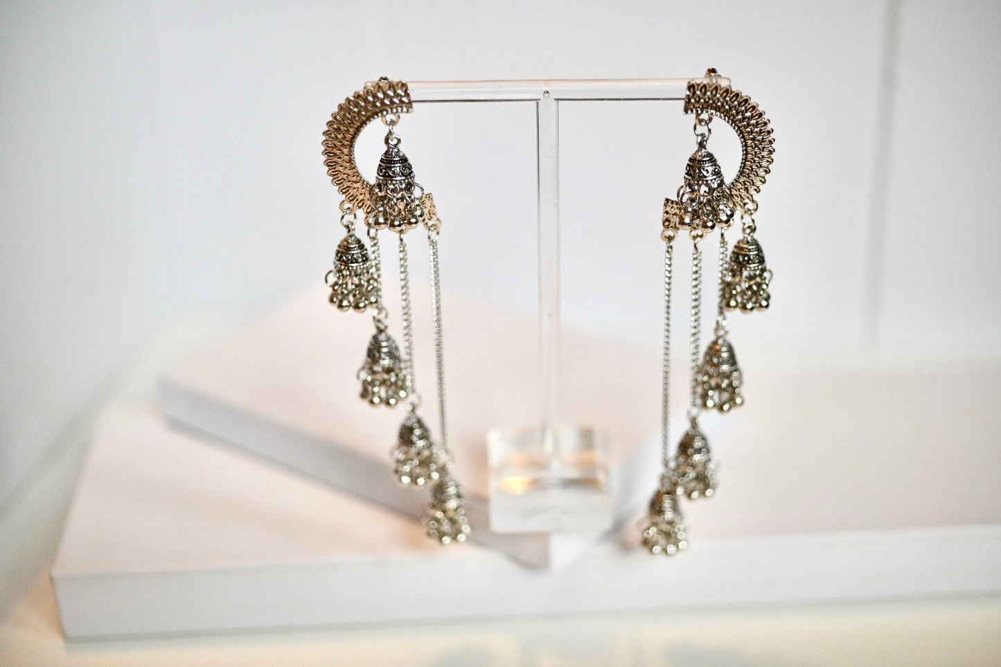Antique Gold Silver Indian Dangle Bell Earrings, Jhumka, Long Desi Earrings, Afghan Ethnic Tribal Boho Gypsy Earrings, Tassel Drop Jhumki
