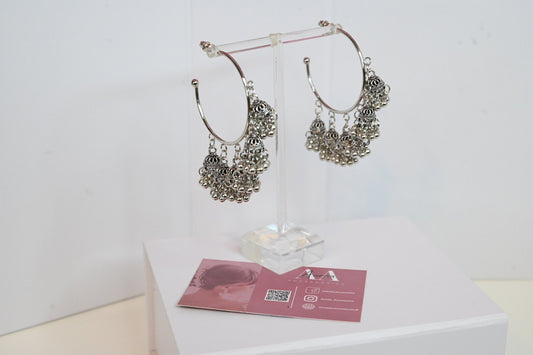 Silver Hoop Jhumka Earrings/Oxidized Gold Indian Earrings, Round bell Jhumki Pakistani Earrings, Desi Antique Earrings, Ethnic Bali Earring